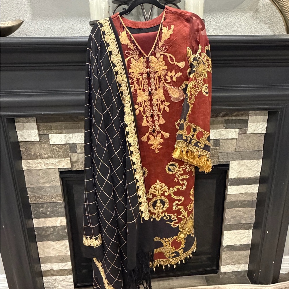 Elegant Red and Black Embroidered Dress